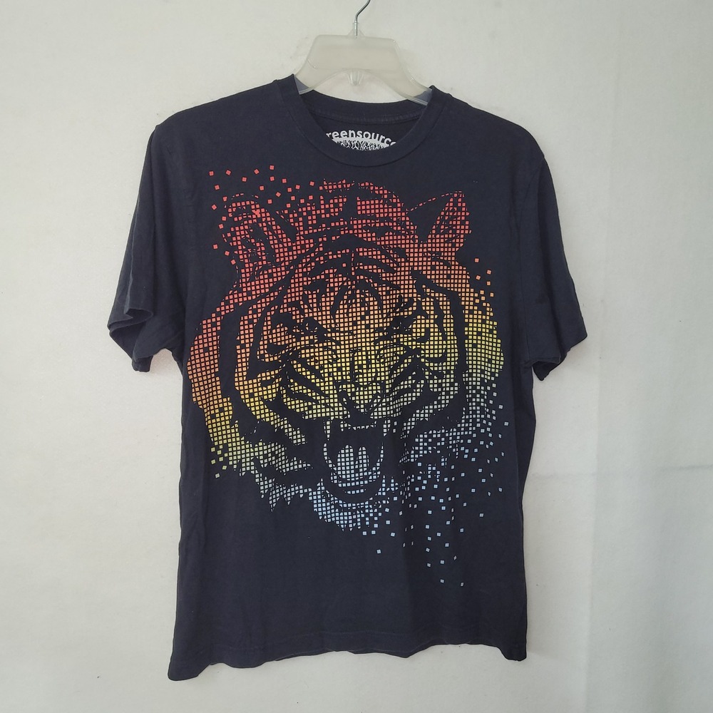 GreenSource Shirt Mens‎ L Black Organic Cotton T Shirt Tiger Pixel Print